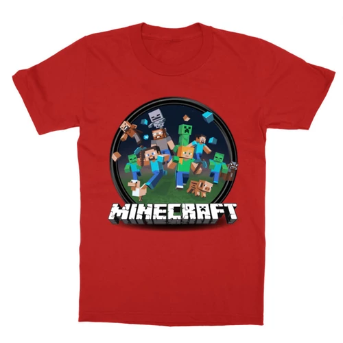 Piros Minecraft gyerek rövid ujjú póló - Kerek Minecraft logó II.