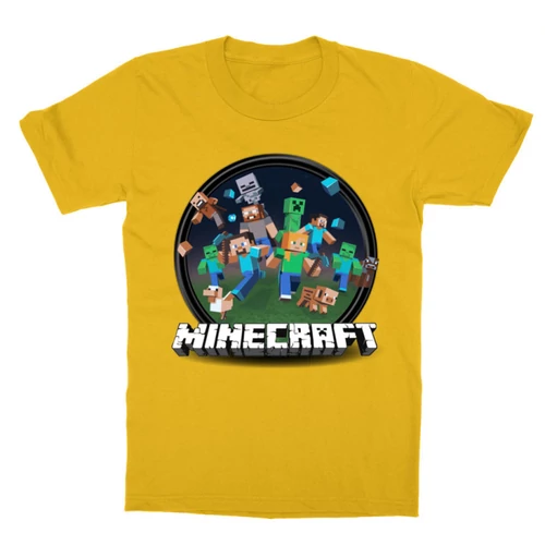 Sárga Minecraft gyerek rövid ujjú póló - Kerek Minecraft logó II.