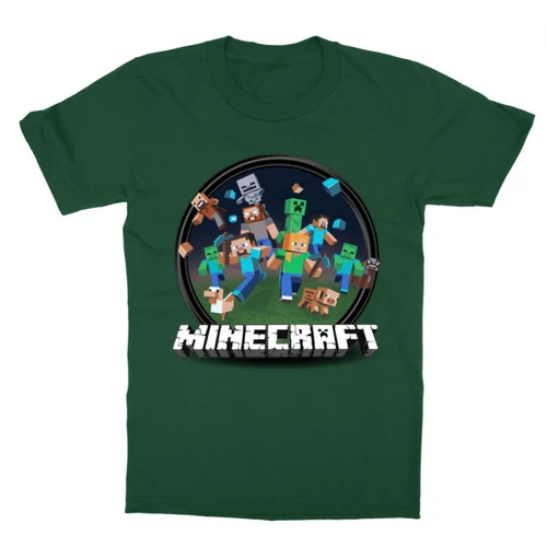 Sötétzöld Minecraft gyerek rövid ujjú póló - Kerek Minecraft logó II.