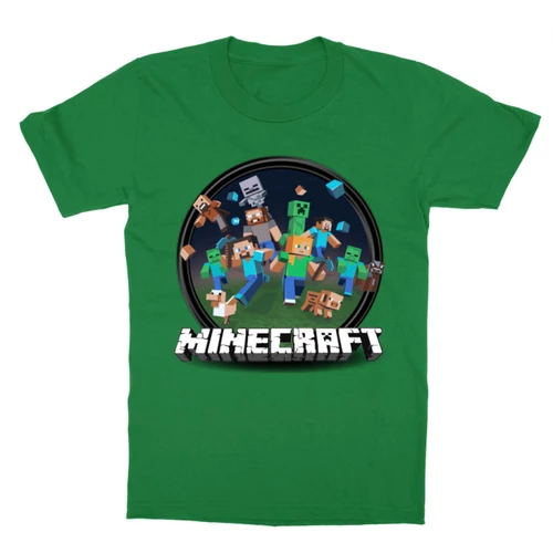 Zöld Minecraft gyerek rövid ujjú póló - Kerek Minecraft logó II.