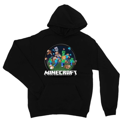 Fekete Minecraft unisex kapucnis pulóver - Kerek Minecraft logó II.