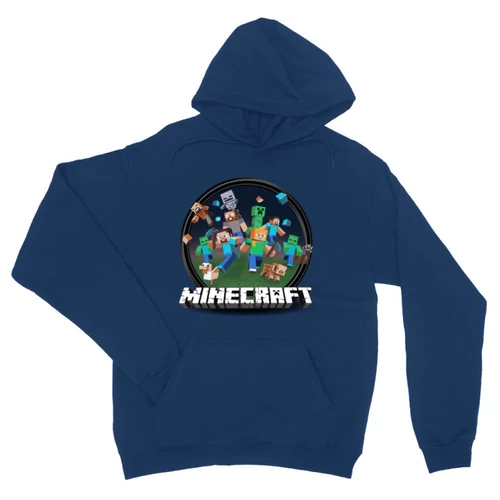 Királykék Minecraft unisex kapucnis pulóver - Kerek Minecraft logó II.