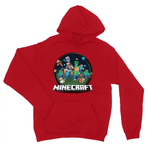 Piros Minecraft unisex kapucnis pulóver - Kerek Minecraft logó II.