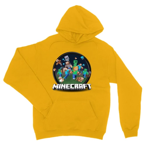 Sárga Minecraft unisex kapucnis pulóver - Kerek Minecraft logó II.