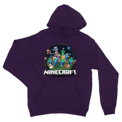 Sötétlila Minecraft unisex kapucnis pulóver - Kerek Minecraft logó II.