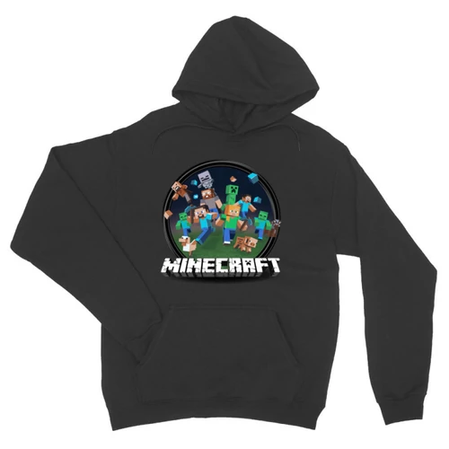 Sötétszürke Minecraft unisex kapucnis pulóver - Kerek Minecraft logó II.