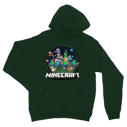 Sötétzöld Minecraft unisex kapucnis pulóver - Kerek Minecraft logó II.