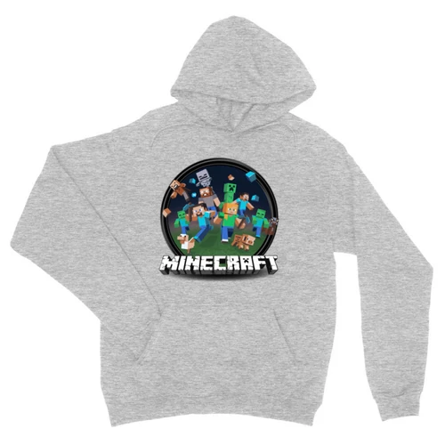 Sportszürke Minecraft unisex kapucnis pulóver - Kerek Minecraft logó II.