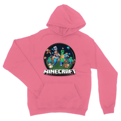 Világos rózsaszín Minecraft unisex kapucnis pulóver - Kerek Minecraft logó II.