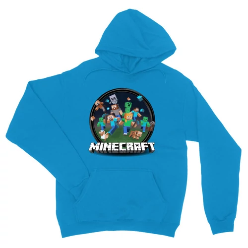 Zafírkék Minecraft unisex kapucnis pulóver - Kerek Minecraft logó II.