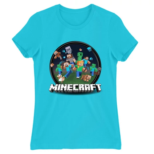 Atollkék Minecraft női rövid ujjú póló - Kerek Minecraft logó 2