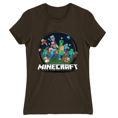 Barna Minecraft női rövid ujjú póló - Kerek Minecraft logó 2