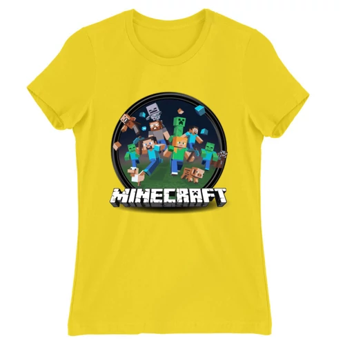 Citromsárga Minecraft női rövid ujjú póló - Kerek Minecraft logó 2