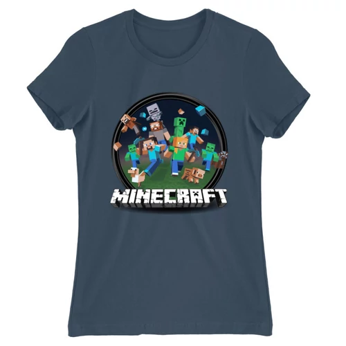 Denim Minecraft női rövid ujjú póló - Kerek Minecraft logó 2