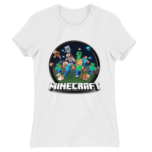 Fehér Minecraft női rövid ujjú póló - Kerek Minecraft logó 2