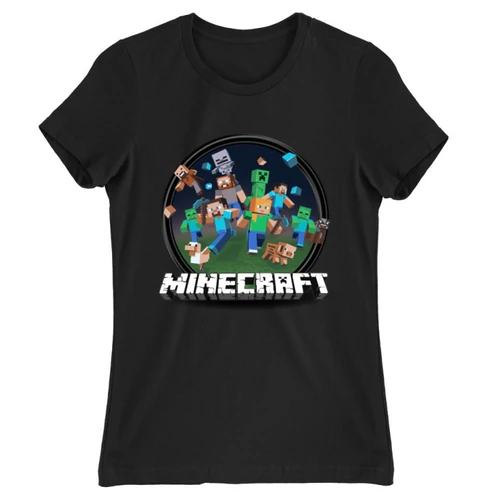 Fekete Minecraft női rövid ujjú póló - Kerek Minecraft logó 2