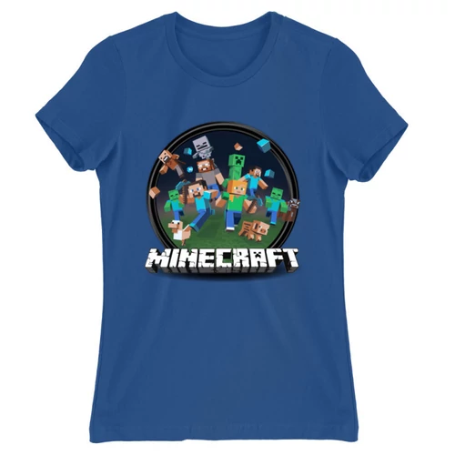 Királykék Minecraft női rövid ujjú póló - Kerek Minecraft logó 2
