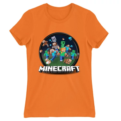 Narancs Minecraft női rövid ujjú póló - Kerek Minecraft logó 2