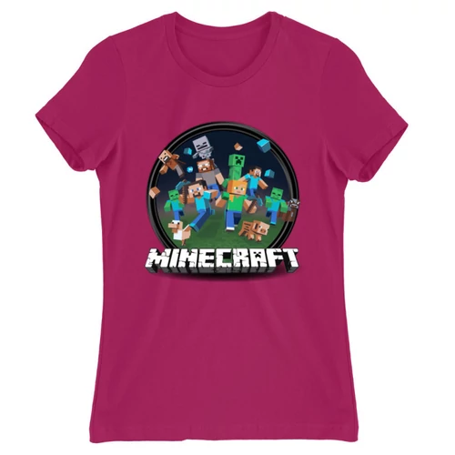 Pink Minecraft női rövid ujjú póló - Kerek Minecraft logó 2
