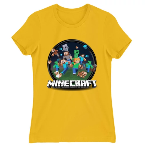 Sárga Minecraft női rövid ujjú póló - Kerek Minecraft logó 2