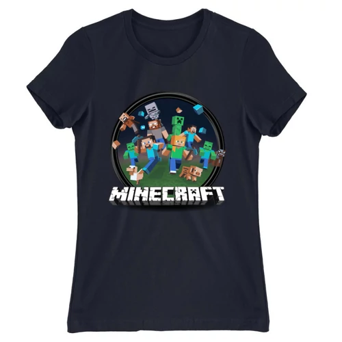 Sötétkék Minecraft női rövid ujjú póló - Kerek Minecraft logó 2