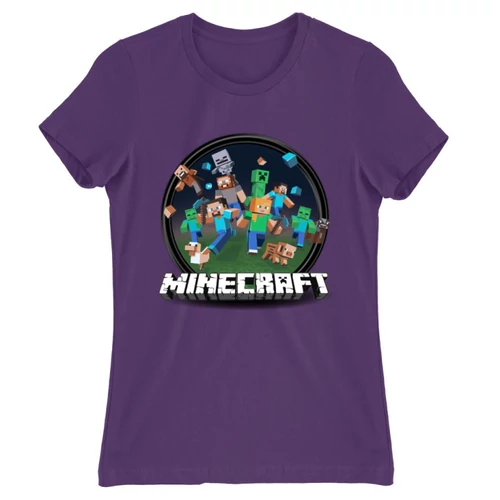 Sötétlila Minecraft női rövid ujjú póló - Kerek Minecraft logó 2