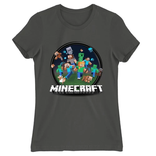 Sötétszürke Minecraft női rövid ujjú póló - Kerek Minecraft logó 2