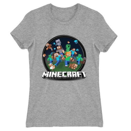 Sportszürke Minecraft női rövid ujjú póló - Kerek Minecraft logó 2