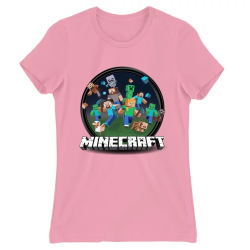Világos rózsaszín Minecraft női rövid ujjú póló - Kerek Minecraft logó 2
