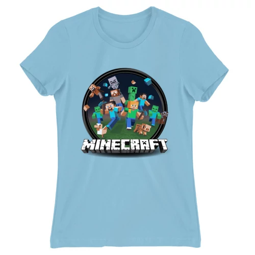 Világoskék Minecraft női rövid ujjú póló - Kerek Minecraft logó 2