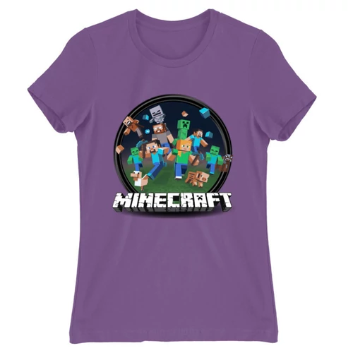 Világoslila Minecraft női rövid ujjú póló - Kerek Minecraft logó 2