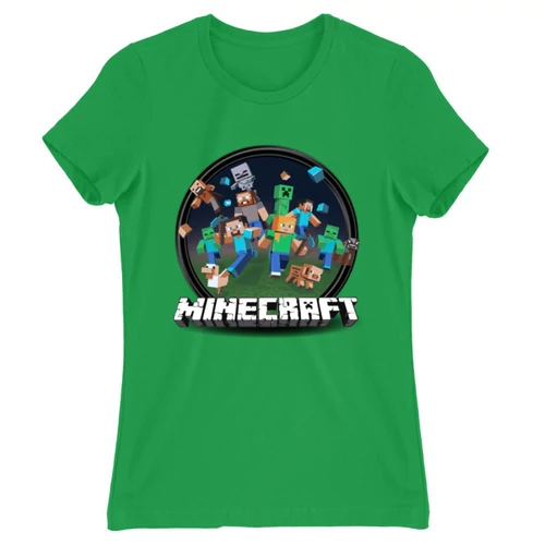 Zöld Minecraft női rövid ujjú póló - Kerek Minecraft logó 2
