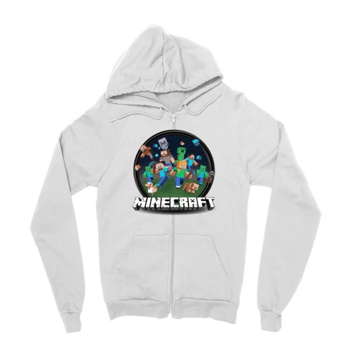 Fehér Minecraft zipzáros pulóver - Kerek Minecraft logó II.