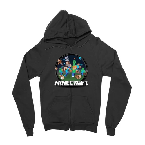 Fekete Minecraft zipzáros pulóver - Kerek Minecraft logó II.
