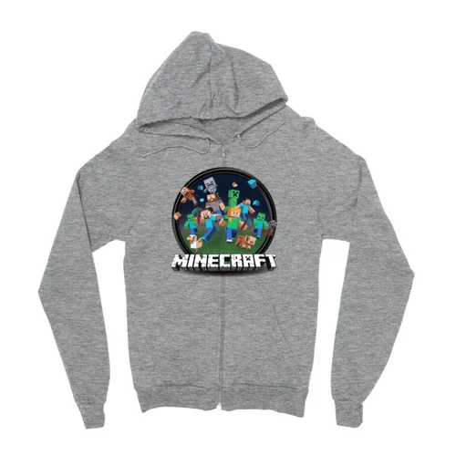 Sportszürke Minecraft zipzáros pulóver - Kerek Minecraft logó II.