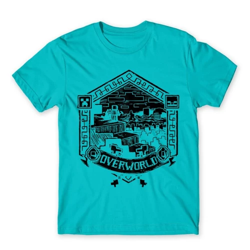 Atollkék Minecraft férfi rövid ujjú póló - Overworld