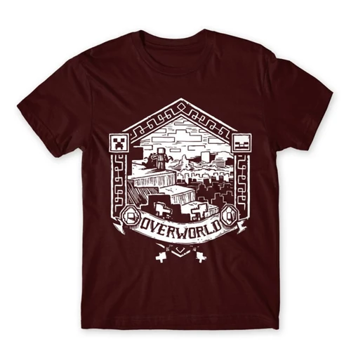 Bordó Minecraft férfi rövid ujjú póló - Overworld