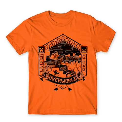 Narancs Minecraft férfi rövid ujjú póló - Overworld