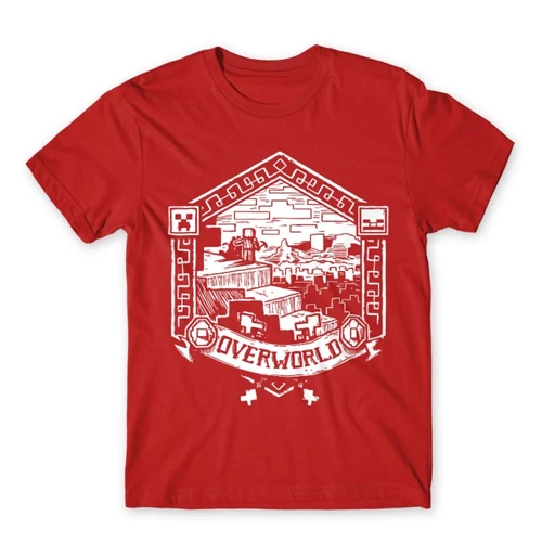 Piros Minecraft férfi rövid ujjú póló - Overworld