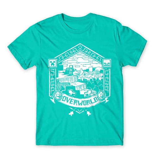 Türkiz Minecraft férfi rövid ujjú póló - Overworld