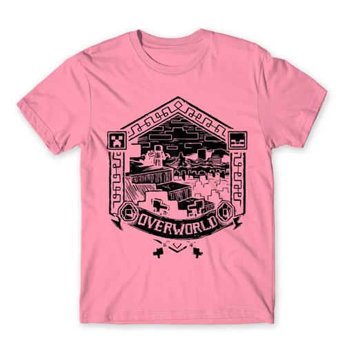 Világos rózsaszín Minecraft férfi rövid ujjú póló - Overworld
