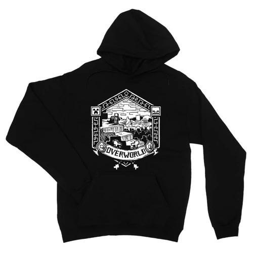 Fekete Minecraft unisex kapucnis pulóver - Overworld