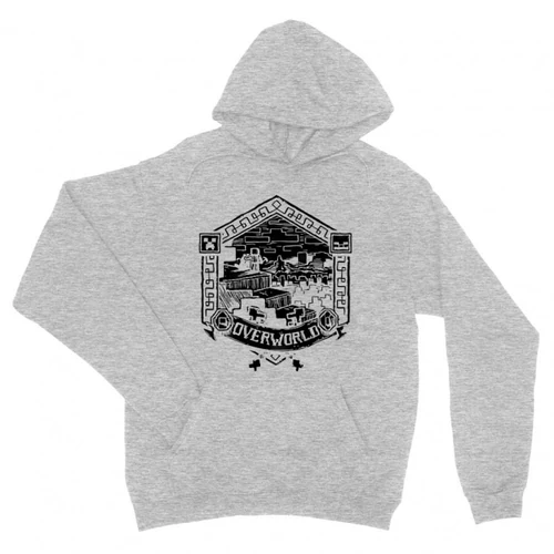 Sportszürke Minecraft unisex kapucnis pulóver - Overworld