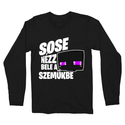 Fekete Minecraft férfi hosszú ujjú póló - Sose nézz bele a szemükbe – Enderman
