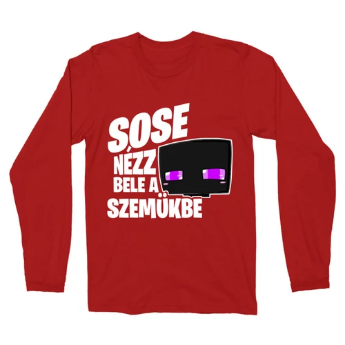 Piros Minecraft férfi hosszú ujjú póló - Sose nézz bele a szemükbe – Enderman