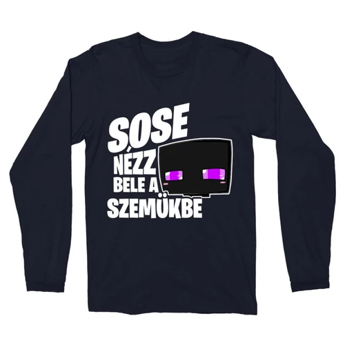 Sötétkék Minecraft férfi hosszú ujjú póló - Sose nézz bele a szemükbe – Enderman