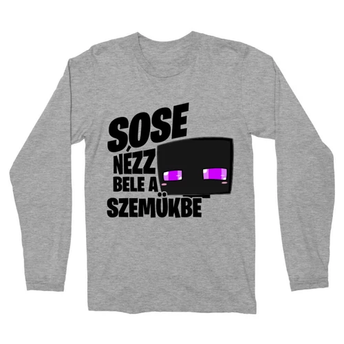 Sportszürke Minecraft férfi hosszú ujjú póló - Sose nézz bele a szemükbe – Enderman