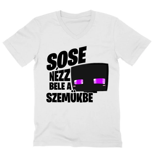 Fehér Minecraft férfi V-nyakú póló - Sose nézz bele a szemükbe – Enderman