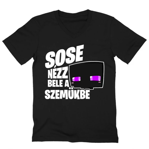 Fekete Minecraft férfi V-nyakú póló - Sose nézz bele a szemükbe – Enderman