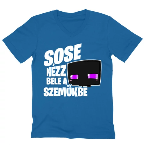 Királykék Minecraft férfi V-nyakú póló - Sose nézz bele a szemükbe – Enderman